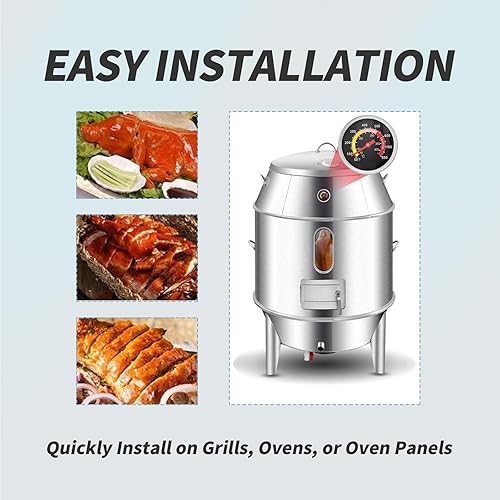 Miniatura 5 de Medidor de temperatura para ahumador de carbón para barbacoa, termómetro de acero inoxidable para barbacoa de hoyo - Indicador de calor preciso para