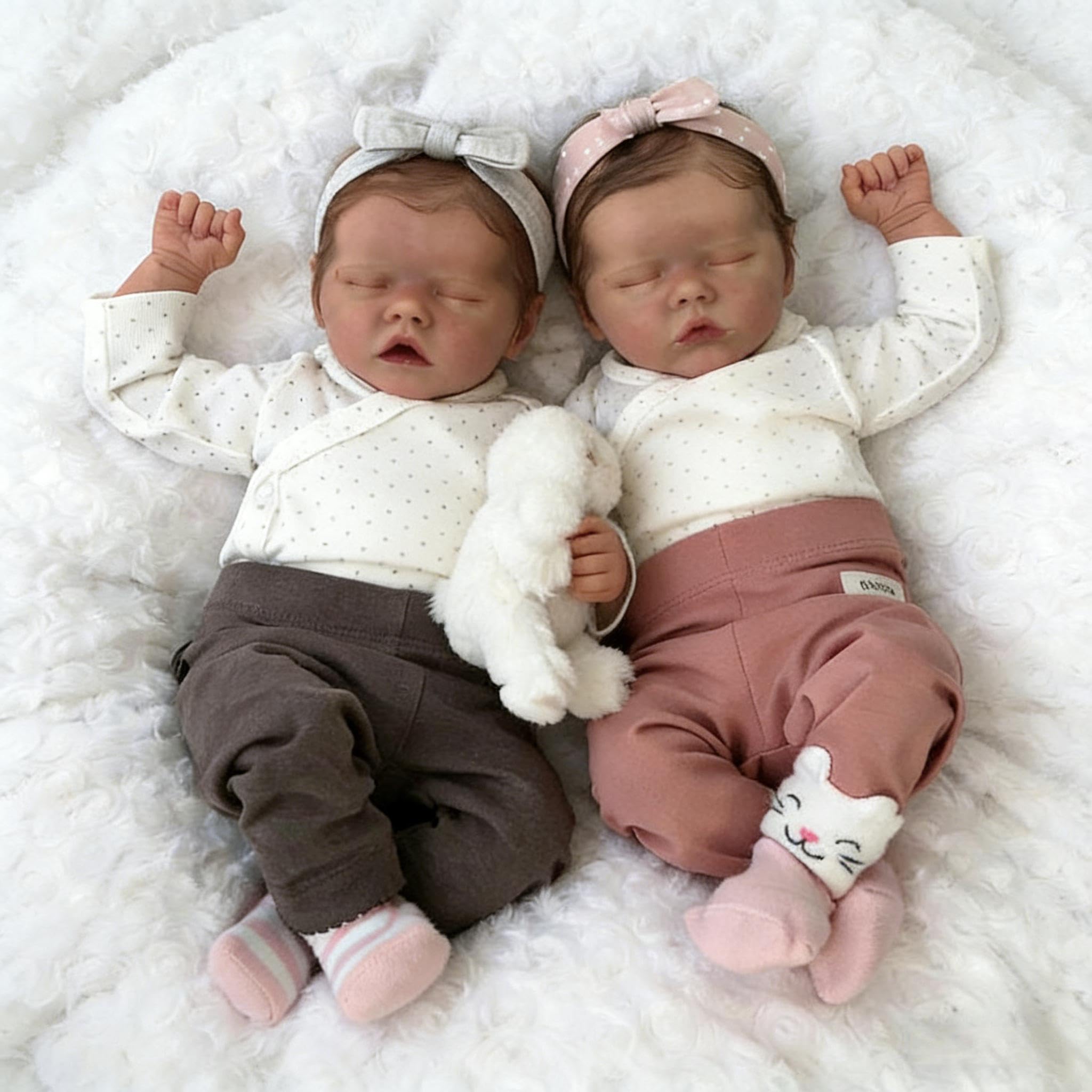 RXDOLL Realistyczne bliźniaczki 45 cm Reborn Baby Dolls Vinyl Full Body Girls Anatomicznie poprawne realistyczne lalki niemowlęce, miękki silikonowy noworodek zabawka dla dzieci w wieku od 3 lat