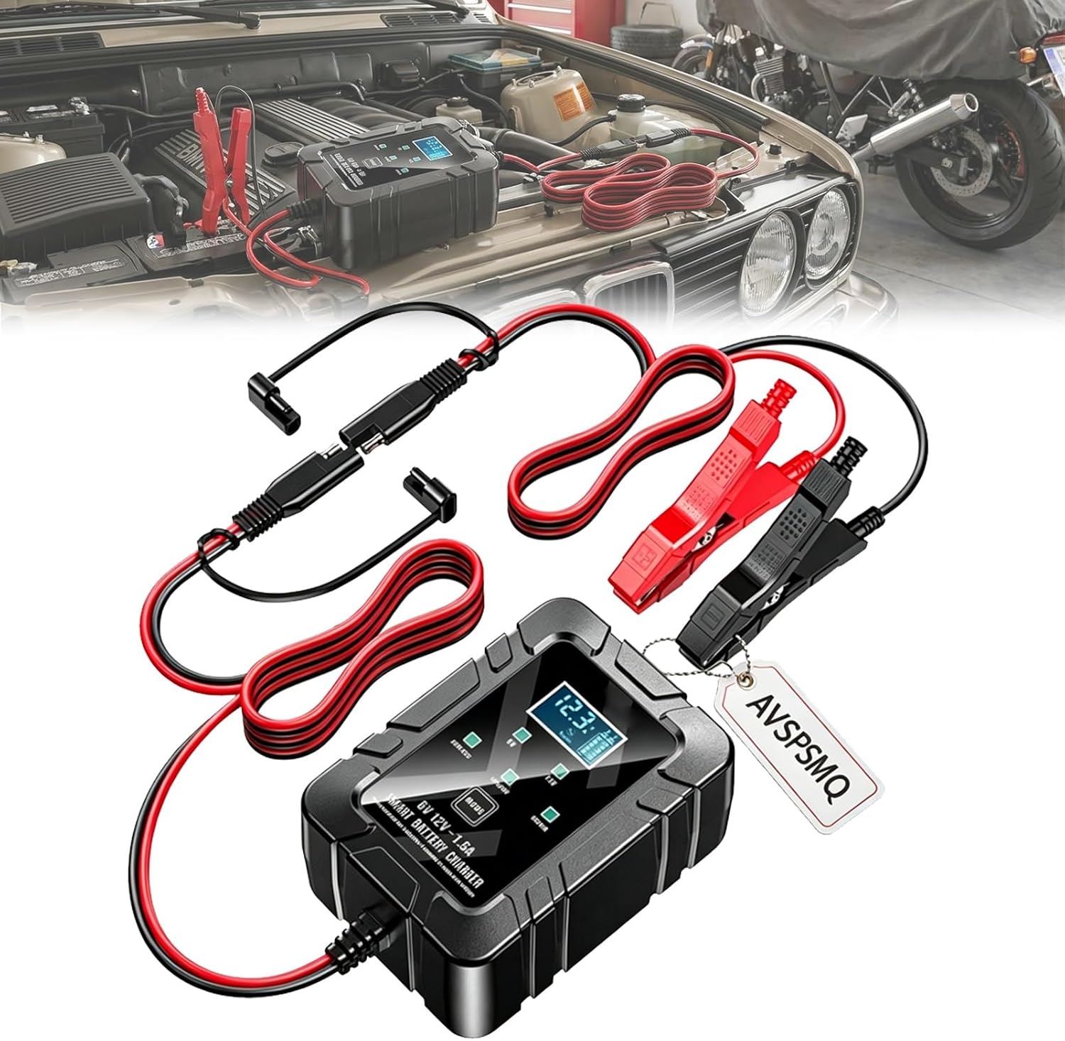 6v 12v smart Automatic Battery Charger Intelligent Recognition Pulse desulfator for rv Truck car Motorcycle Marine trickle maintainer Repairer with led Display Sensor Accessories(Black)