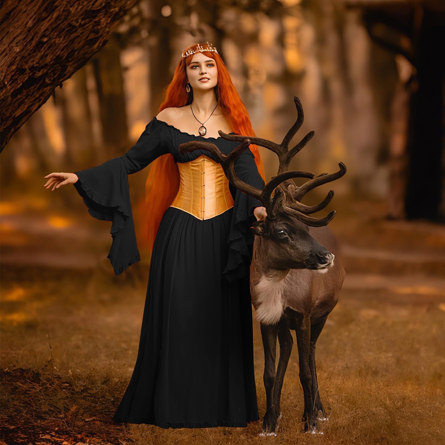 BITSEACOCO Women Renaissance Fairy Chemise Dress Victorian Costumes Halloween Cosplay Medieval Witch Princess Dresses - Image 2