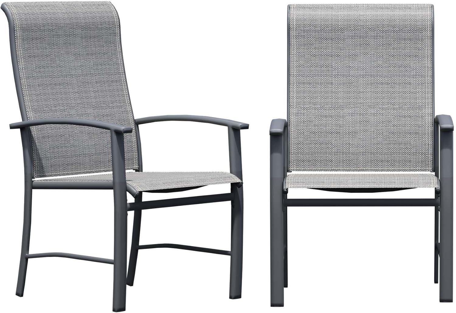 Patio Chairs Set of 2, Outdoor Chairs for Patio with High Back, Metal Outdoor Dining Chair with Armrest for Lawn Deck Garden Balcony Porch Backyard, Grey