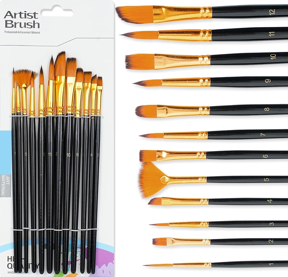 Wlofin Artist Brush 12 Pieces Crafts Artist Paint Brushes Nylon Bristles with