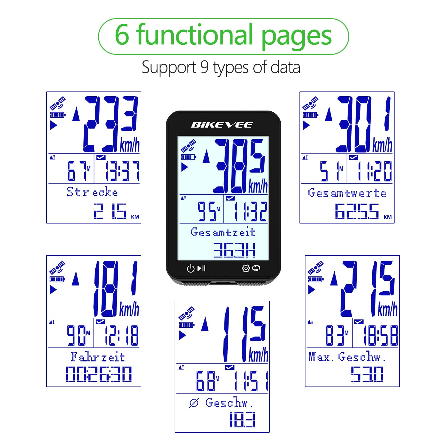 GPS Fahrradcomputer Kabellos IPX7 Wasserdicht 2.4'' FSTN Display 28H Akku