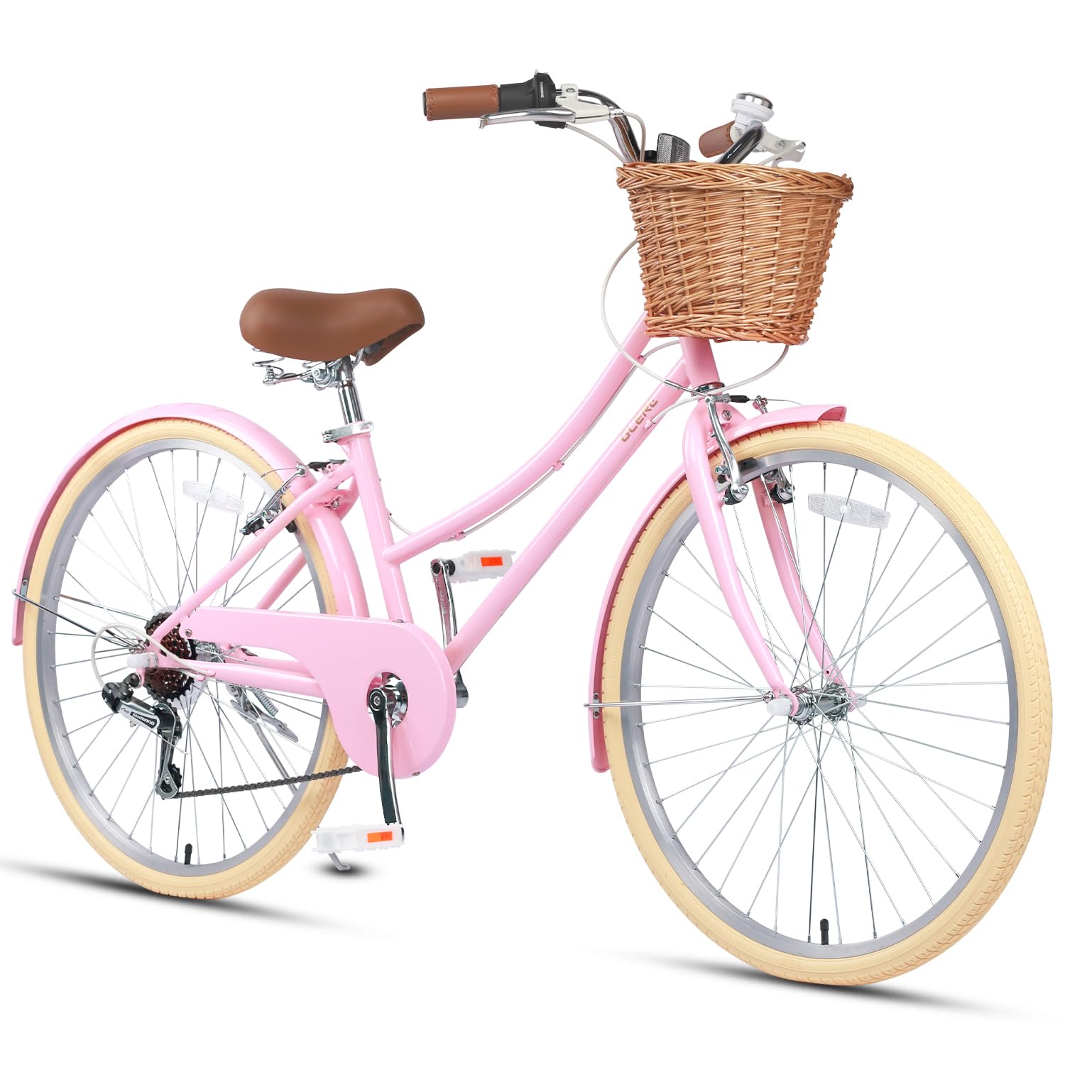 Glerc Missy 20" 24" 26" Inch Girl Cruiser Hybrid 6-Speed City Bicycle for Youth Girls Over 8 Years Old with Wicker Basket & Lightweight, Multiple Colors