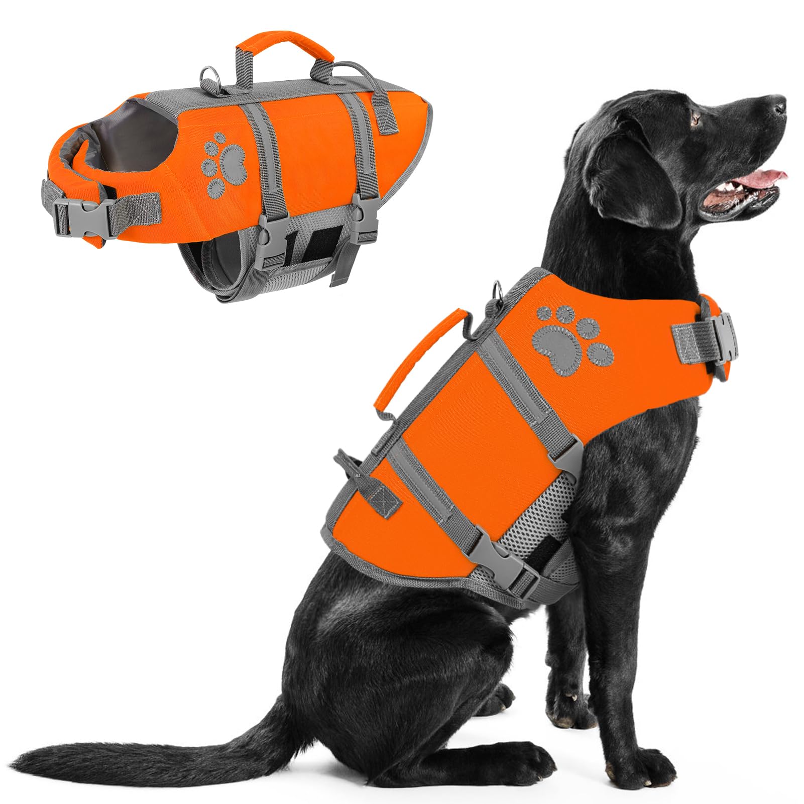 Queenmore Salvagente Cane Taglia Grande Giubbotto Salvataggio Xxl, Leggero, Regolabile, Riflettente, Giubbotto Salvagente Per Cani Grandi, Piscina Cani Accessori, Arancione, 2XL