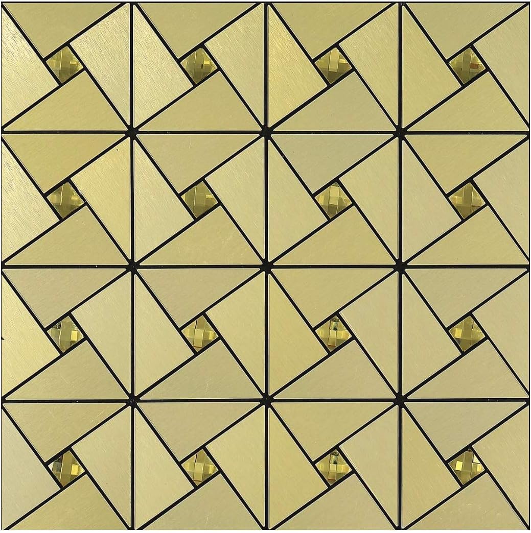 REPLEX Self Adhesive Metal Mosaic PVC Tile for Kitchen, Home, Wall Decor with Aluminum Panels Pinwheel and Glass with 3 Color (Gold)-image-39