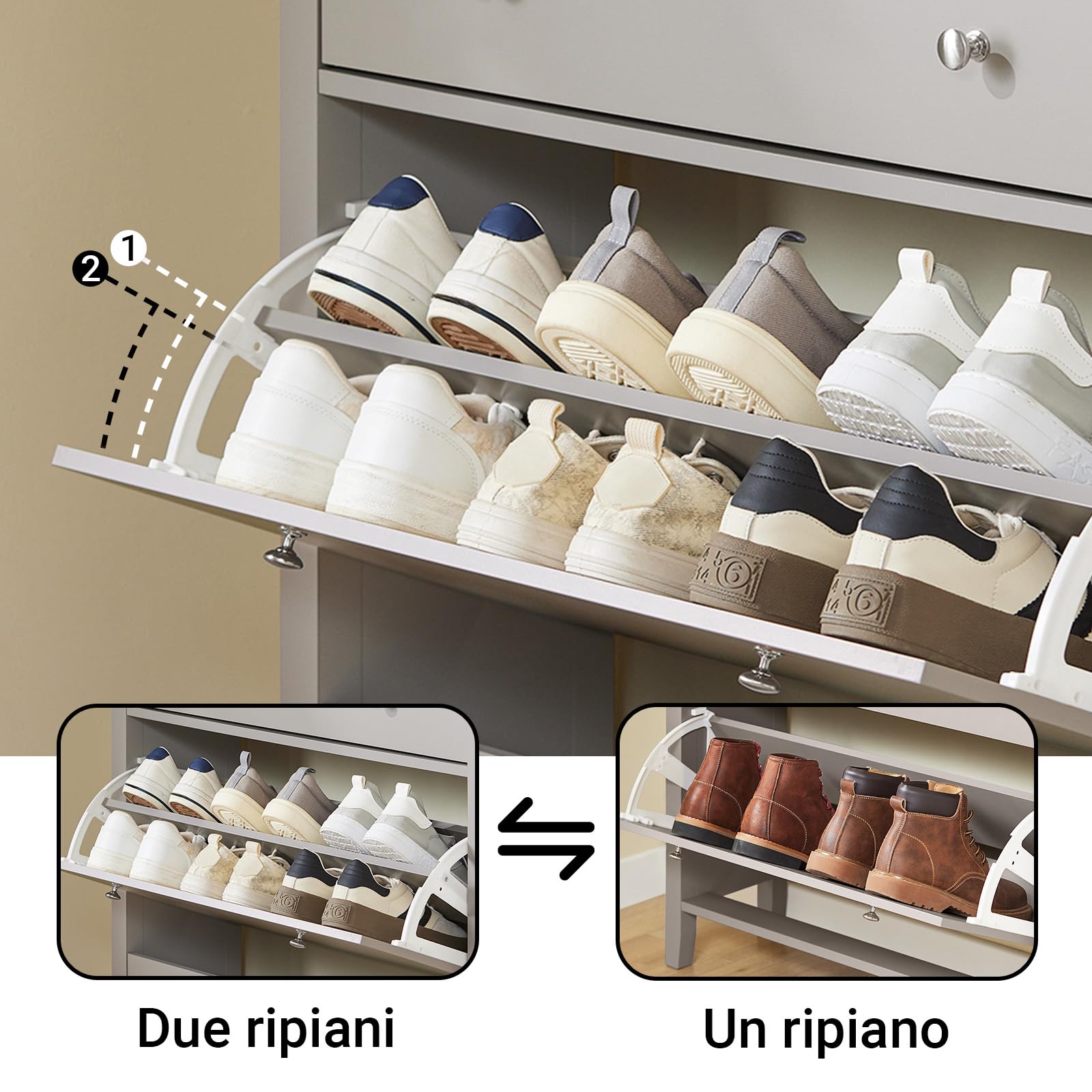 SoBuy Scarpiera Salvaspazio Slim Ingresso - Mobile Scarpiera con Cassetto e 2 Ante a Ribalta per 12 Paia - Design Nordico in Legno, Facile Montaggio, 78x24x108 cm, Marrone Chiaro, FSR89-KA