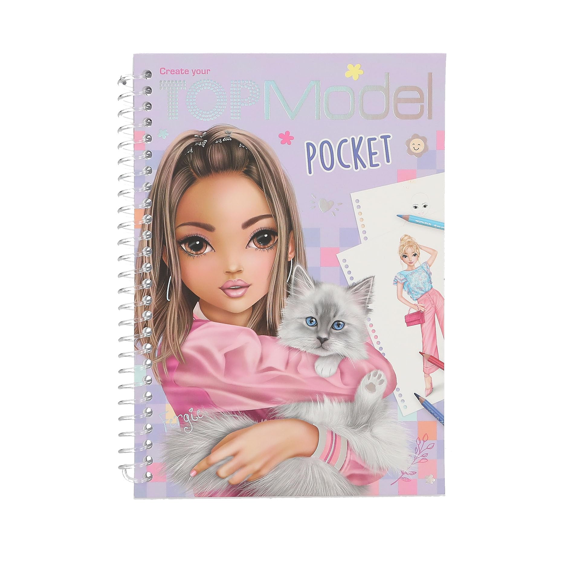 Depesche TOPModel 13445 Pocket Colouring Book in Practical Size with 120 Pages for Designing Outfits, Colouring Book with Sticker Sheet and Spiral Binding
