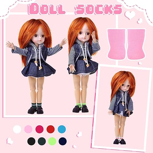 Miniatura 6 de Bonuci 12 pares de mini calcetines de muñeca accesorios para calcetines de muñeca de 18 pulgadas, ropa de regalo para decoración de fiesta de