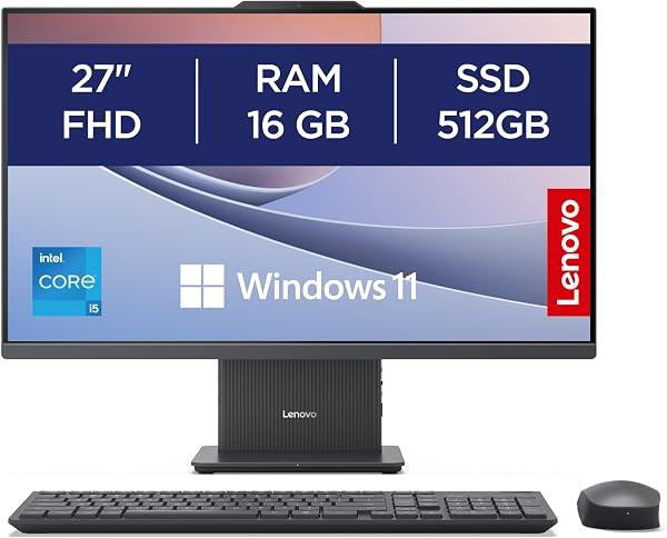 Lenovo IdeaCentre AIO Gen 9 | All-in-One Desktop PC | 27 inch Full HD | Intel Core i5-13420H | 16 GB RAM | 512 GB SSD | Wi-Fi 6 | Windows 11 Home | Wireless EOS Keyboard and Mouse | Luna Grey | - 1