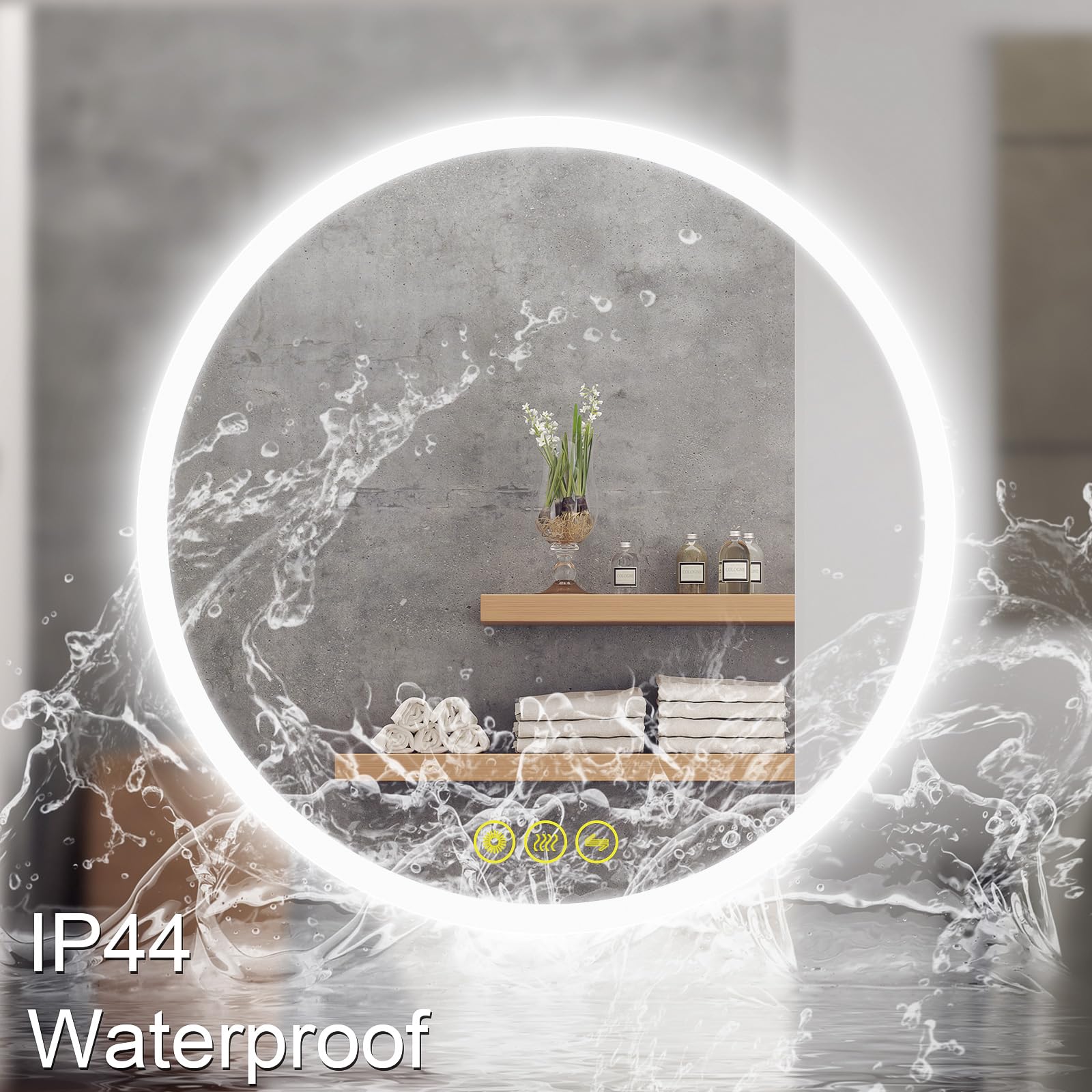 CITYMODA LED Bathroom Mirror with Lights 32 inch Round Led Mirror Anti-Fog, Stepless Dimmable, 3 Color Temperature, Memory Bathroom Vanity Mirror with Lights CRI90+ 3000-6400K Smart Mirror