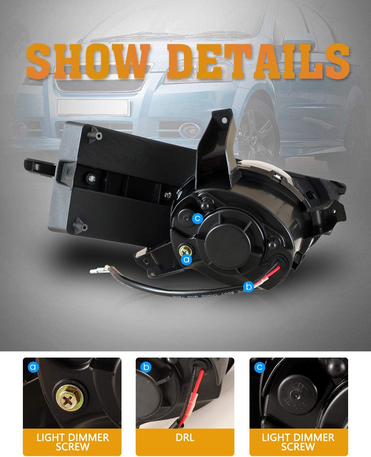 Fog Lights Assembly Compatible with 2007-2011 Chevrolet Aveo Sedan Model Only Fog Lamp with Bulbs H3 12V 55W Included Wiring Kit- 1 Pair (Clear Lens)