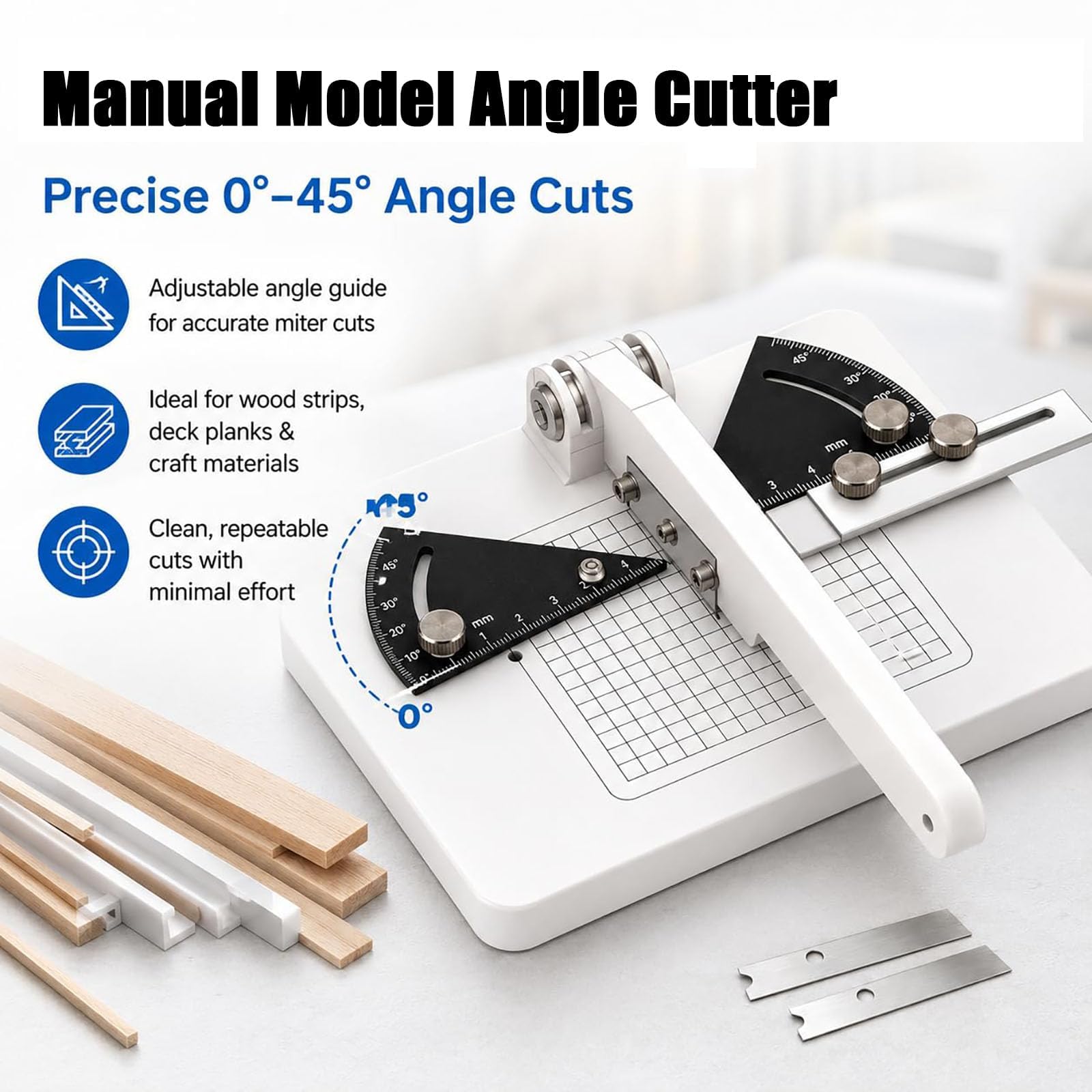 Taglierina Ad Angolo Regolabile Precisione 0-45°, Strumento Manuale Da Taglio Miter Per Hobby Con 2 Lame Extra Da 0,23 Mm Per Modelli In Legno Di Balsa E Plastica