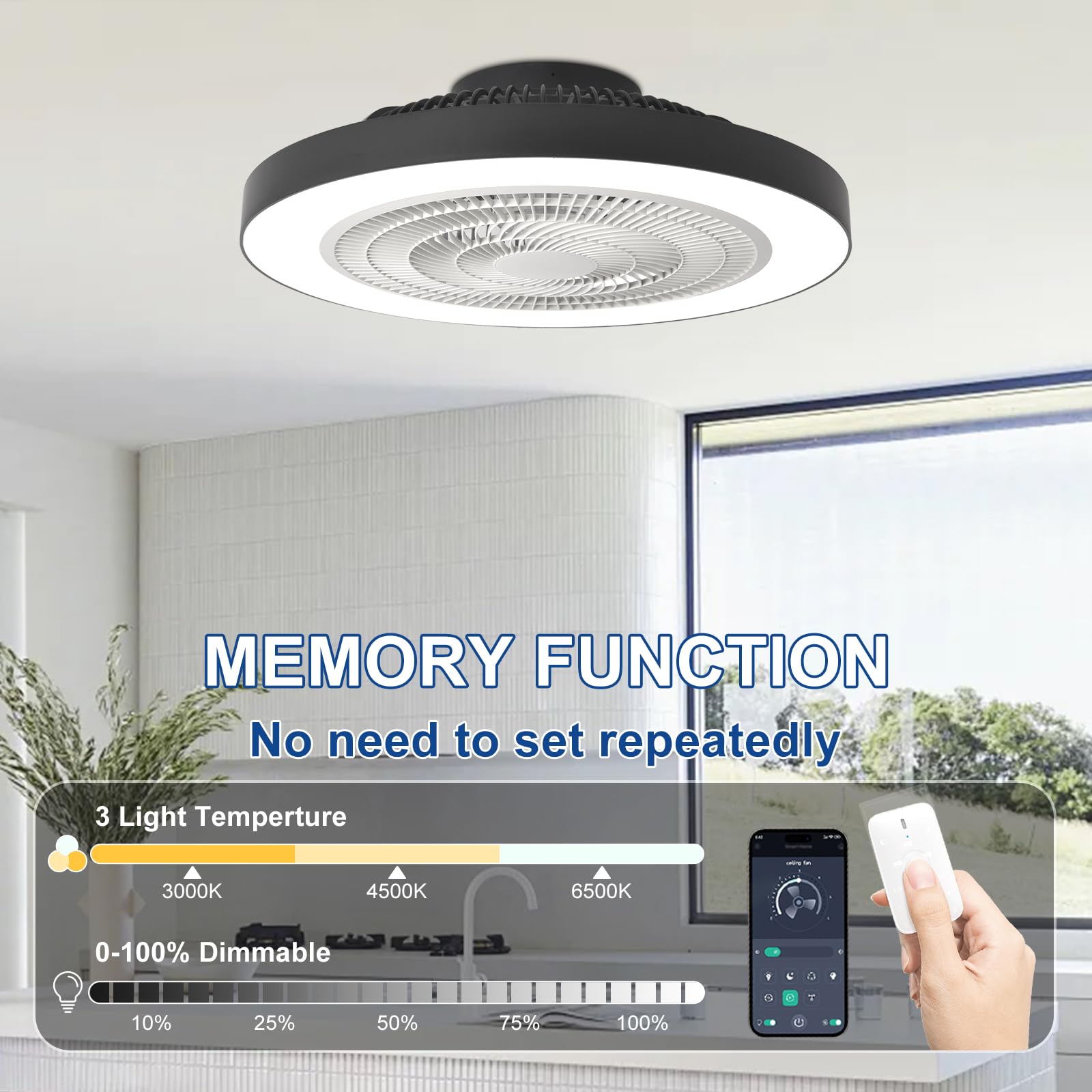 Depuley Modern Ceiling Fan With Light: 19" Flush Mount Low Profile LED Ceiling Fans With Remote - View #5