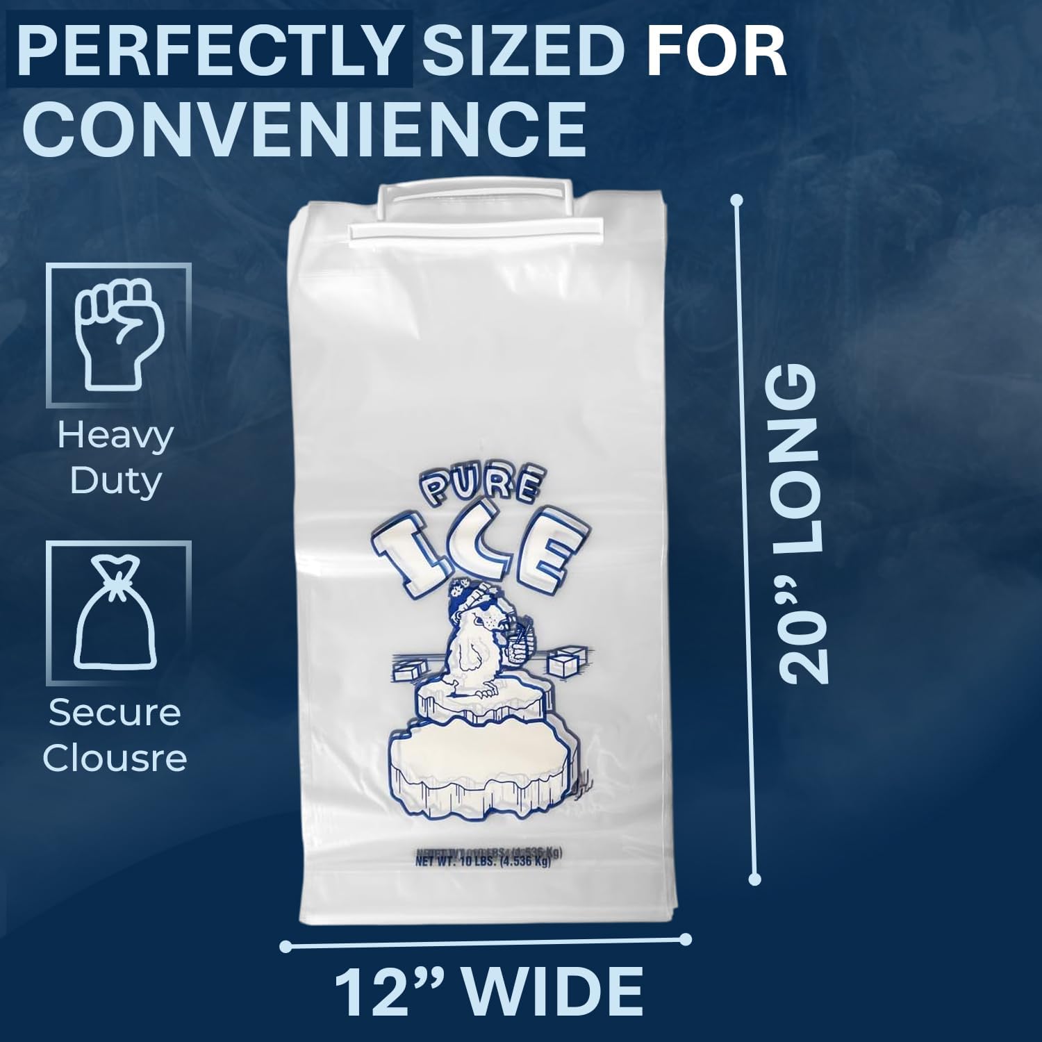 Ice Bags 10 lb, 1000 Count – Wicketed with Twist Ties – Bulk Ice Bags for Ice Machines & Commercial Use – Fits Ice Bagger Machines – Plastic Wicket – By Interplas