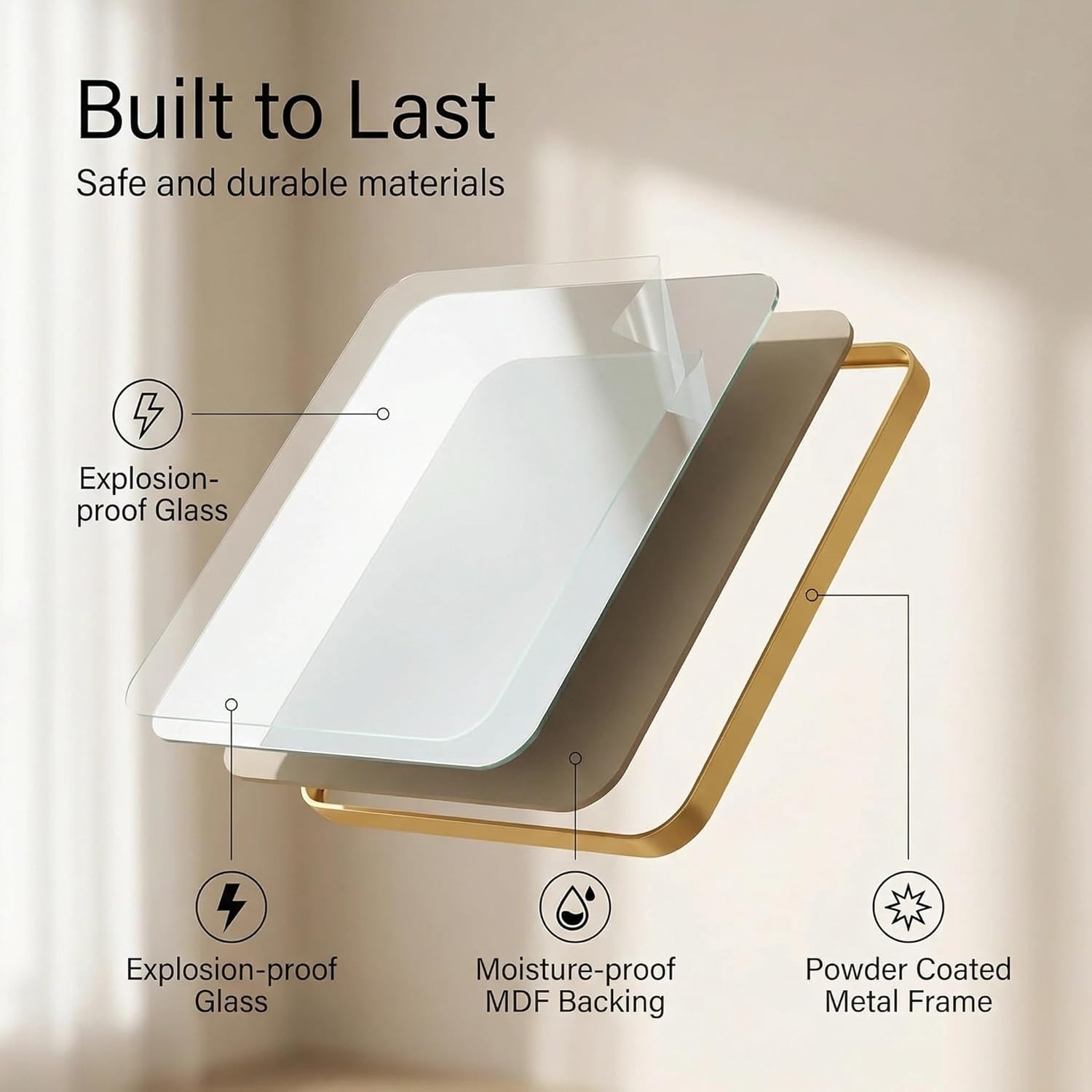 Tangkula Gold Bathroom Mirror 20 x 32 Inch, Metal Framed Rounded Rectangle Wall Mounted Vanity Mirror, Matte Gold, Tempered Glass, Anti-Rust, Hangs Horizontally or Vertically