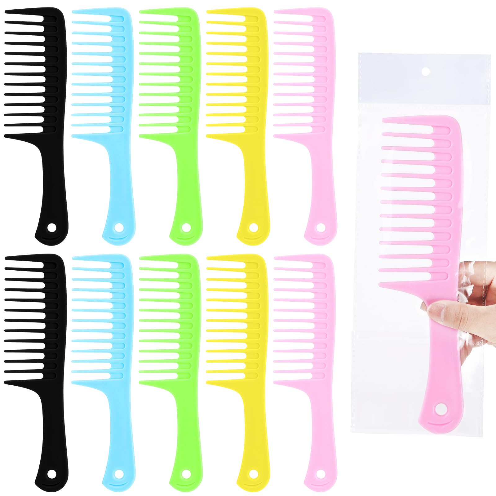Vesici Lot de 100 peignes de poche colorés démêlants à dents larges avec poignée ronde pour femme, homme, bébé, barbier, bouclés, coupe de cheveux longs, mouillés, 5 couleurs