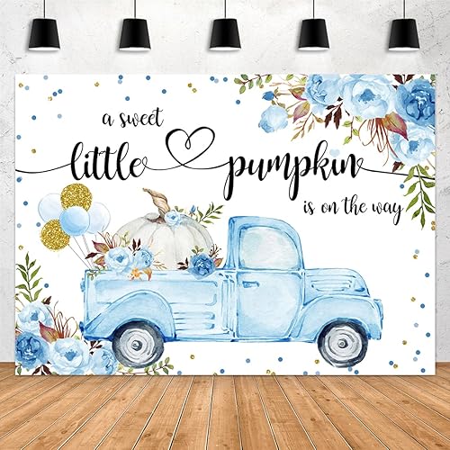 Aperturee Telón de fondo de baby shower de calabaza pequeña de 7 x 5 pies, con texto en inglés "A Little Sweet Pumpkin is On The Way", globos