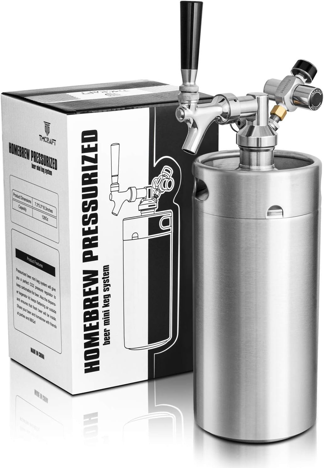 Beer Growler Tap System, 170Oz 5L Mini Keg, 304 Stainless Steel Pressurized Beer