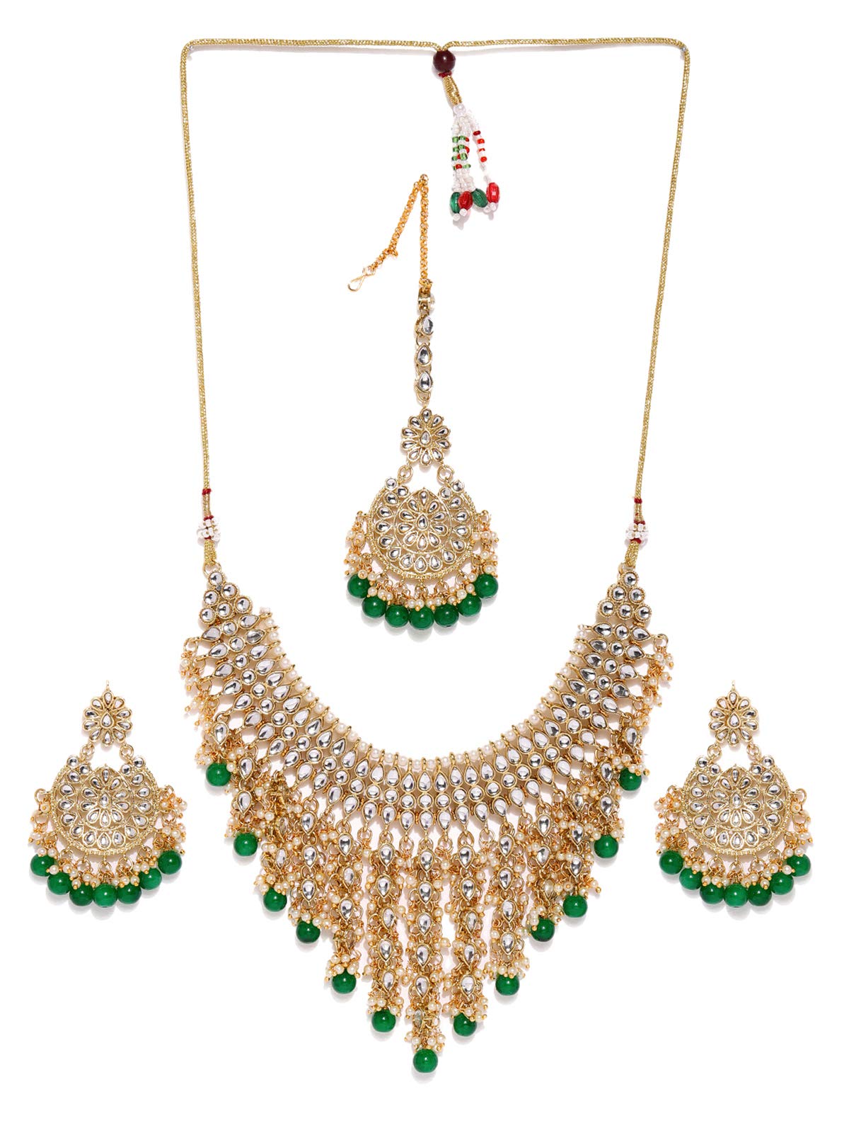 ZAVERI PEARLS Traditional Kundan & Dangling Green Beads Bridal Necklace Set For Women-ZPFK8446 (B07NJN7H99) Amazon Price History, Amazon Price Tracker