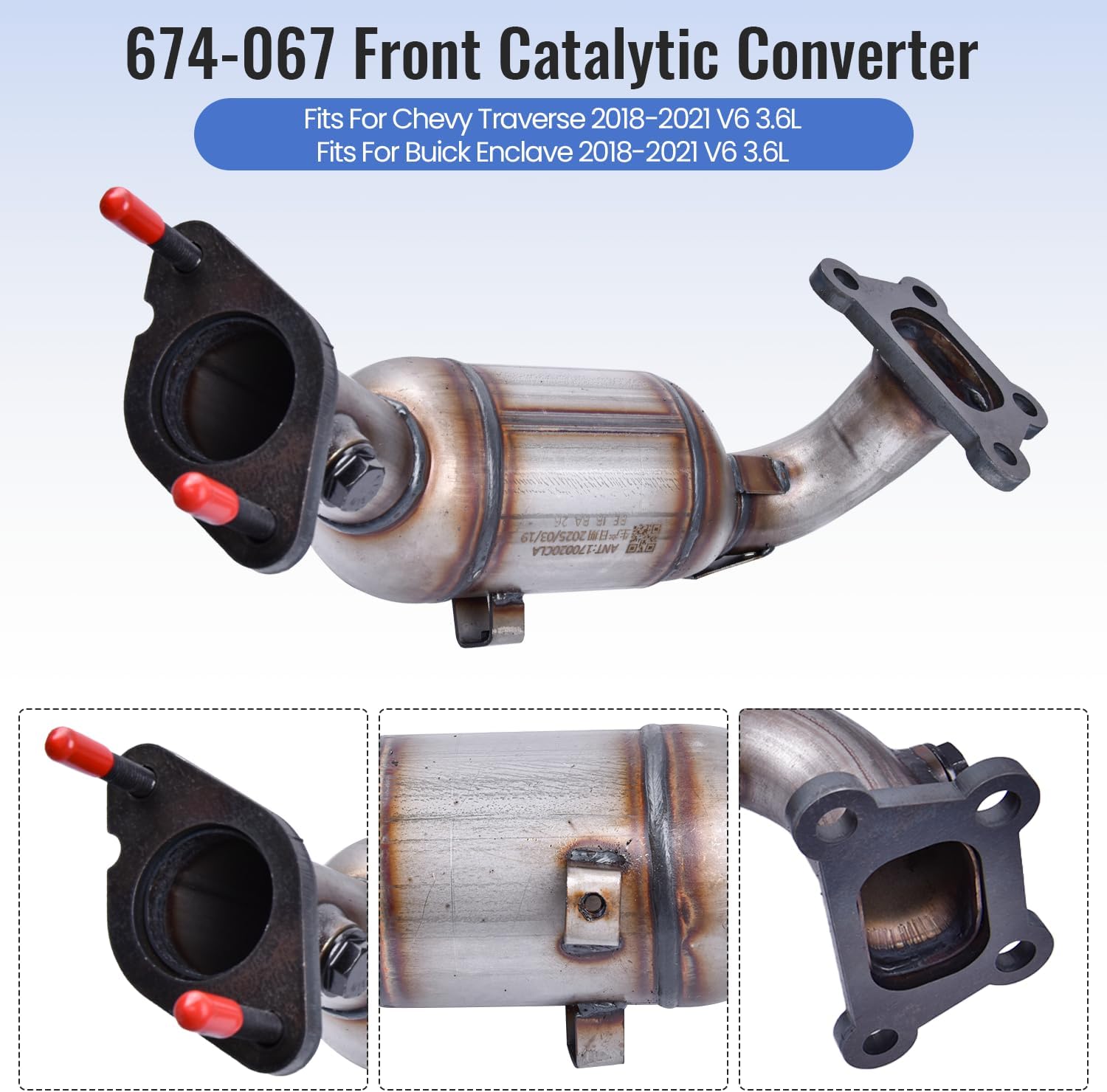 674-067 Front Catalytic Converter Fits for Chevy Traverse 2018-2021 V6 3.6L, For Buick Enclave 2018-2021 V6 3.6L, Replace 674067 674-067