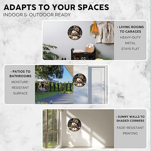 Miniatura 5 de Cartel de hojalata redondo de muñeco de nieve vintage para invierno, Navidad, retro, nostálgico, de bienvenida, póster de metal, divertido arte de