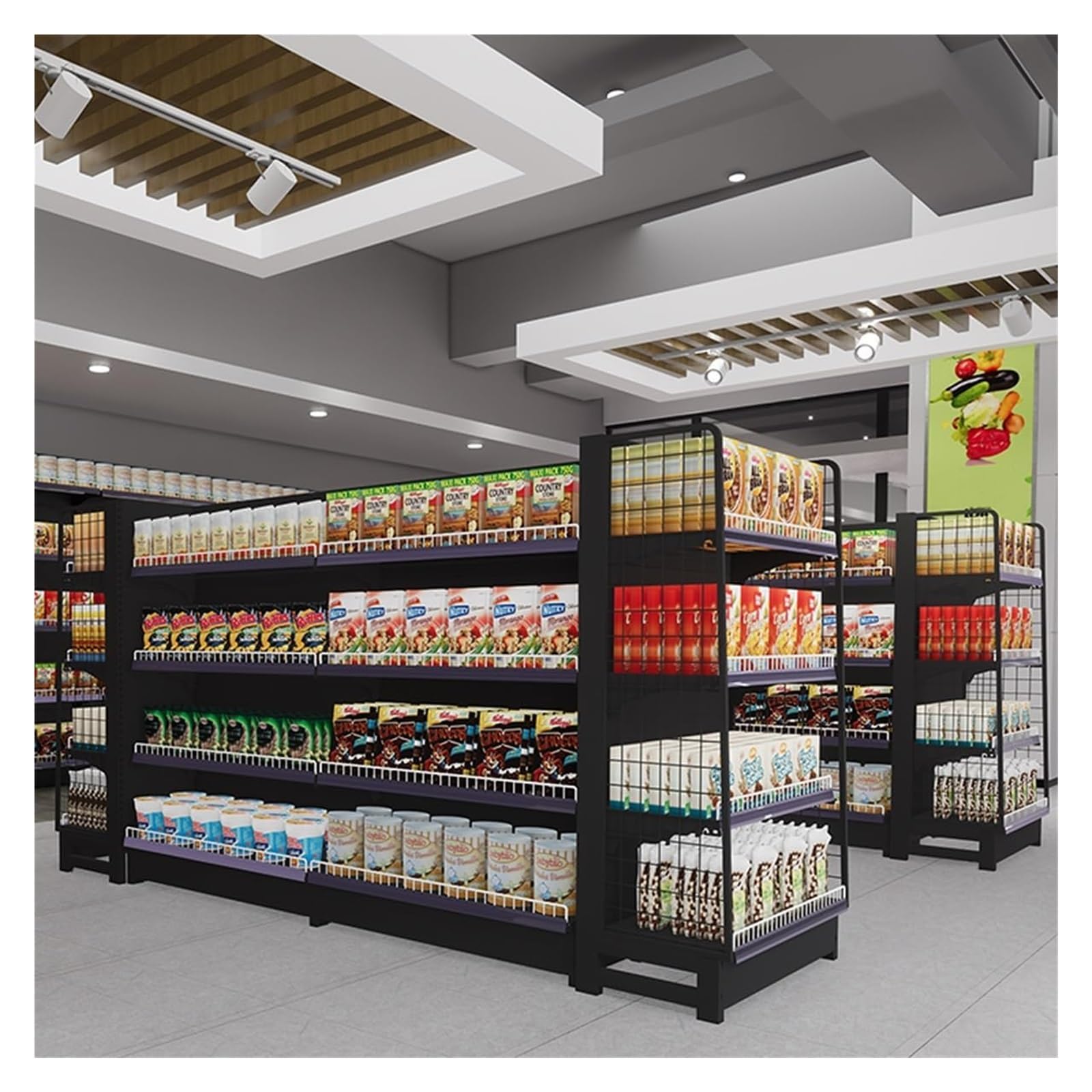 Dwustronny regał sklepowy z 5 półkami do organizacji supermarketów i sklepów