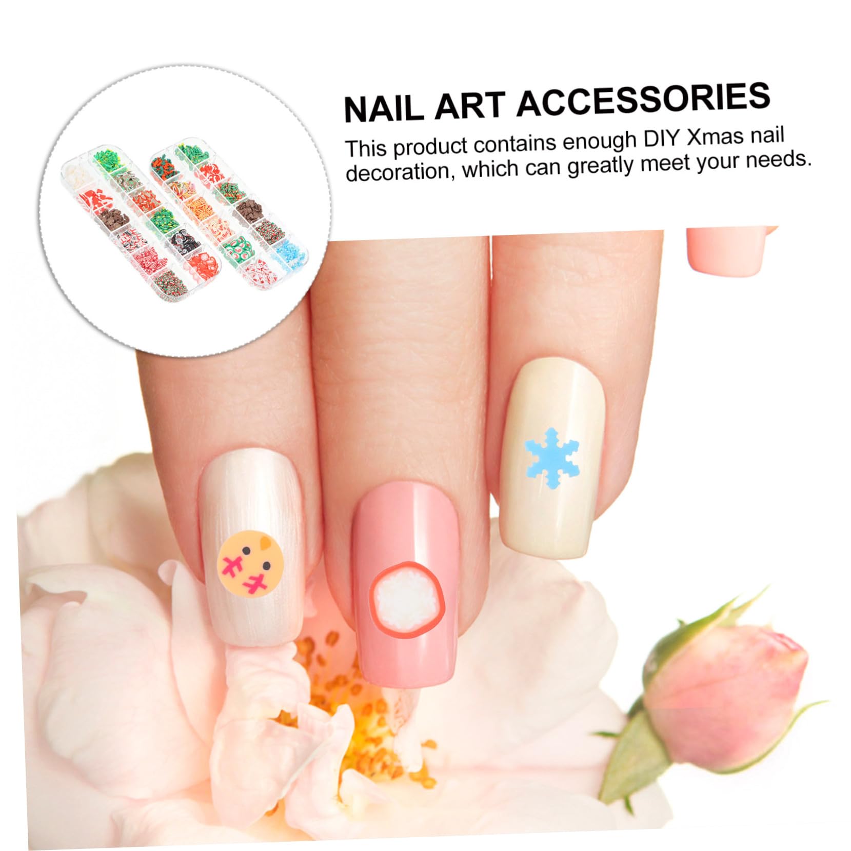 2 Boîtes Boîtes Décorations Ongles Pâte Polymère de Noël Accessoires DIY Compartiments Décoration Ongles Festive Hivernale