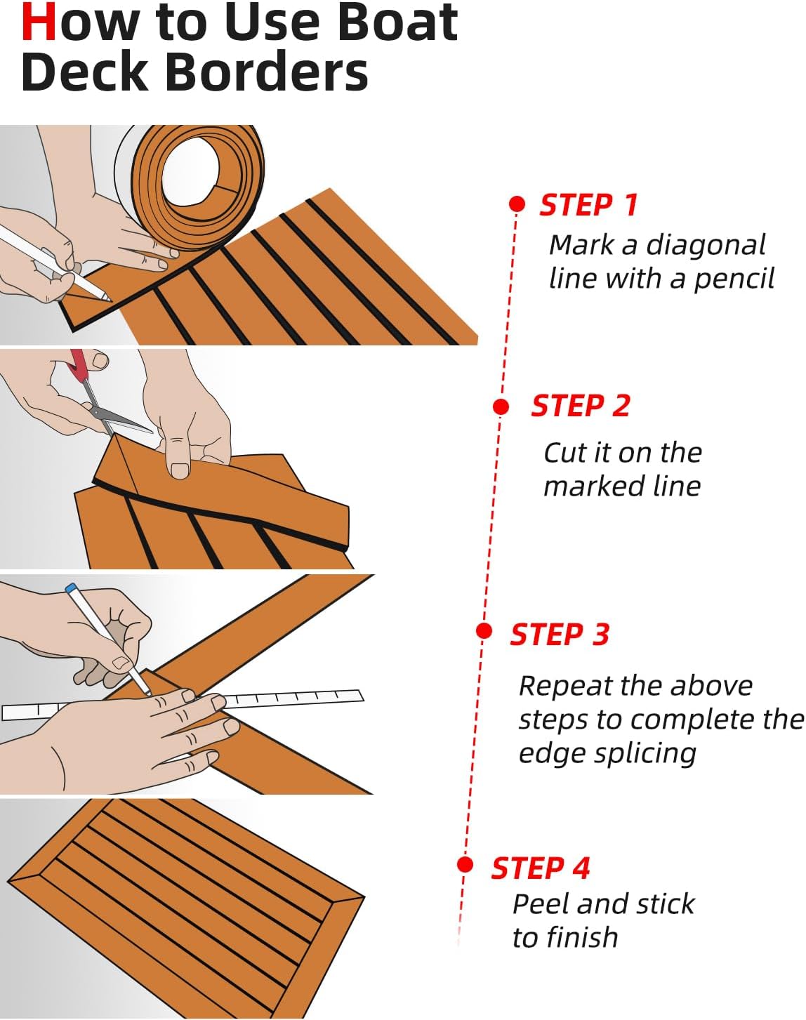 Abahub EVA Foam Boat Decking 96''x45.6''/36''/28.8''/24''/16.8'', 48''x16.8'' Self-Adhesive Faux Teak Marine Flooring Sheet Traction Pad for Boats Surfboard Swim Platform RV Floor