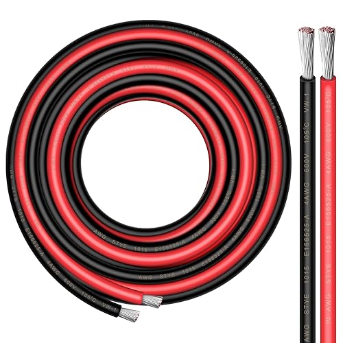 Cable de 4 calibre - iGreely 30 pies rojo y 30 pies negro, cable de alambre eléctrico de cobre estañado de calibre 4 para audio de automóvil,