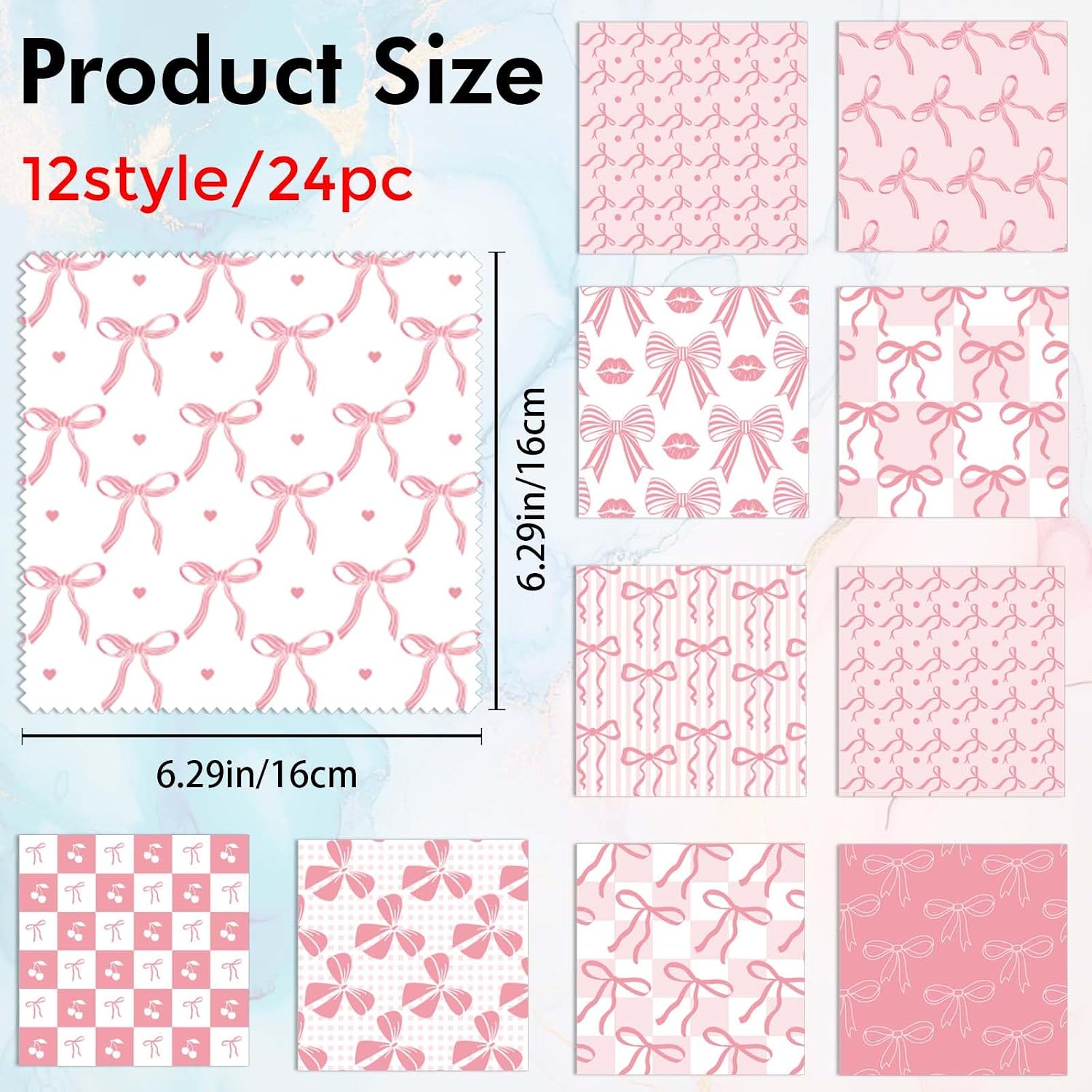 FREEBLOSS 24Pcs Microfiber Cleaning Cloth Pink Bow Pattern Glasses Cleaner Cloths Thick Eyeglass Cleaning Cloth for Glasses Window Mirrors 6.3x6.3inch/16x16cm