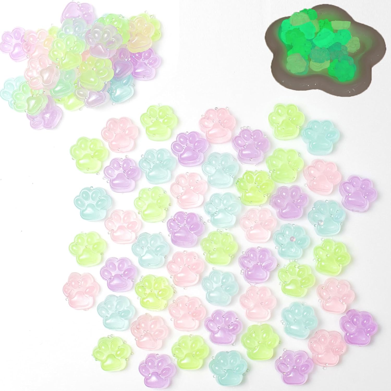 96pcs Mini Cat Paw Squishies Toy Party Favors, Noctilucent Cat Paw Squishy Stress Reliever Anxiety Toys for Boys Girls, Cute Mochi Sensory Fidget Squeeze Toys for Classroom Prizes