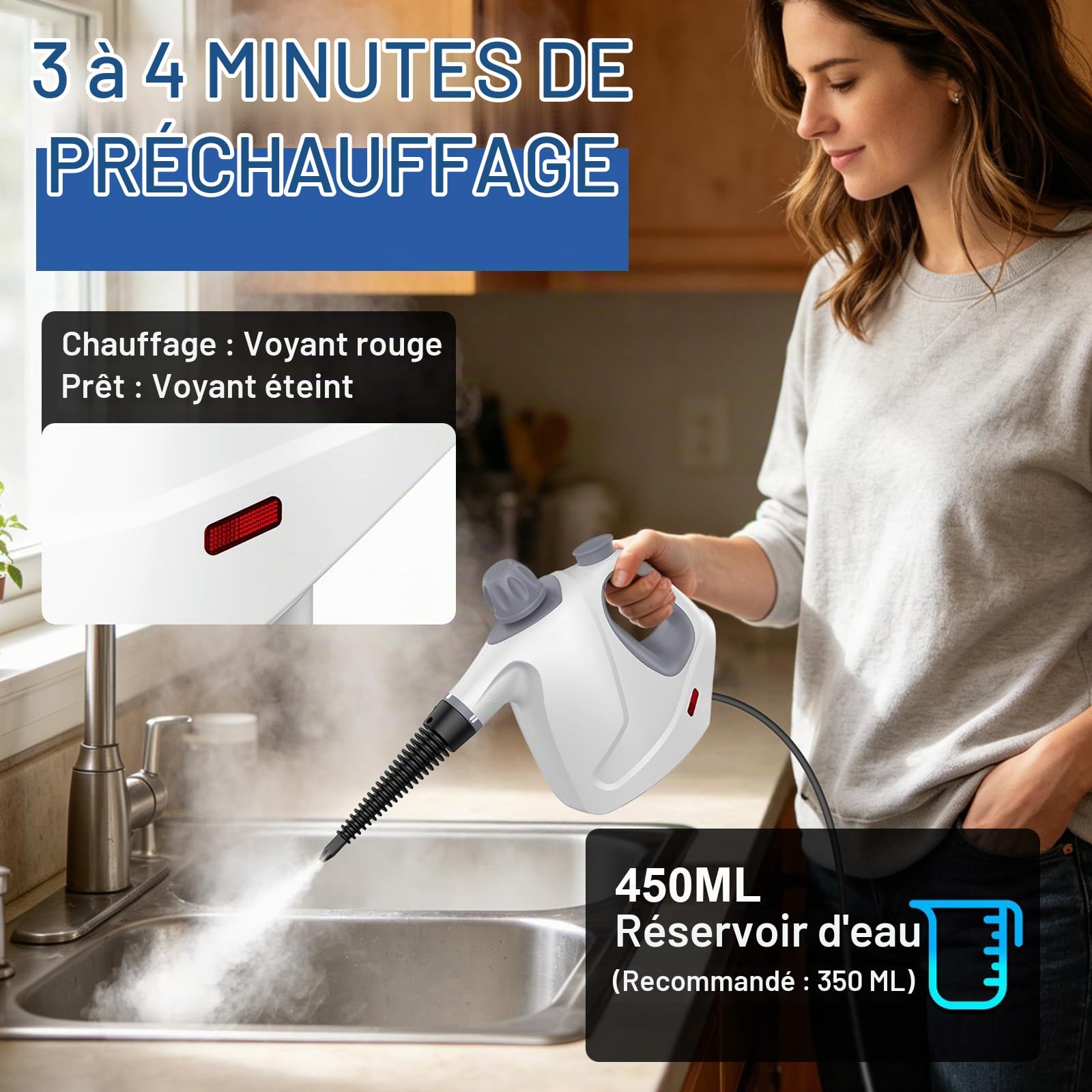 Nettoyeur Vapeur Portable, 3,2Bar Nettoyant Vapeur Multifonction