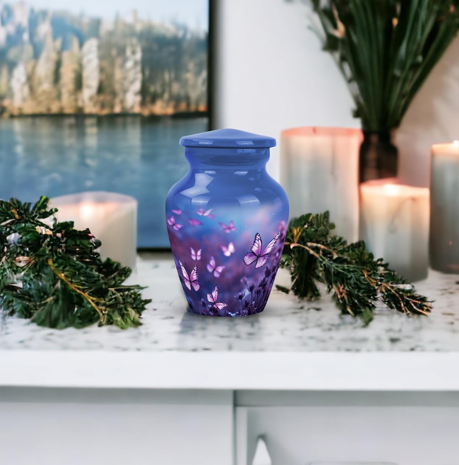 Butterfly Memorial Urn - Purple Aluminum Cremation Urn for Women - 3 Inch Mini Urn for Human Ashes Keepsake