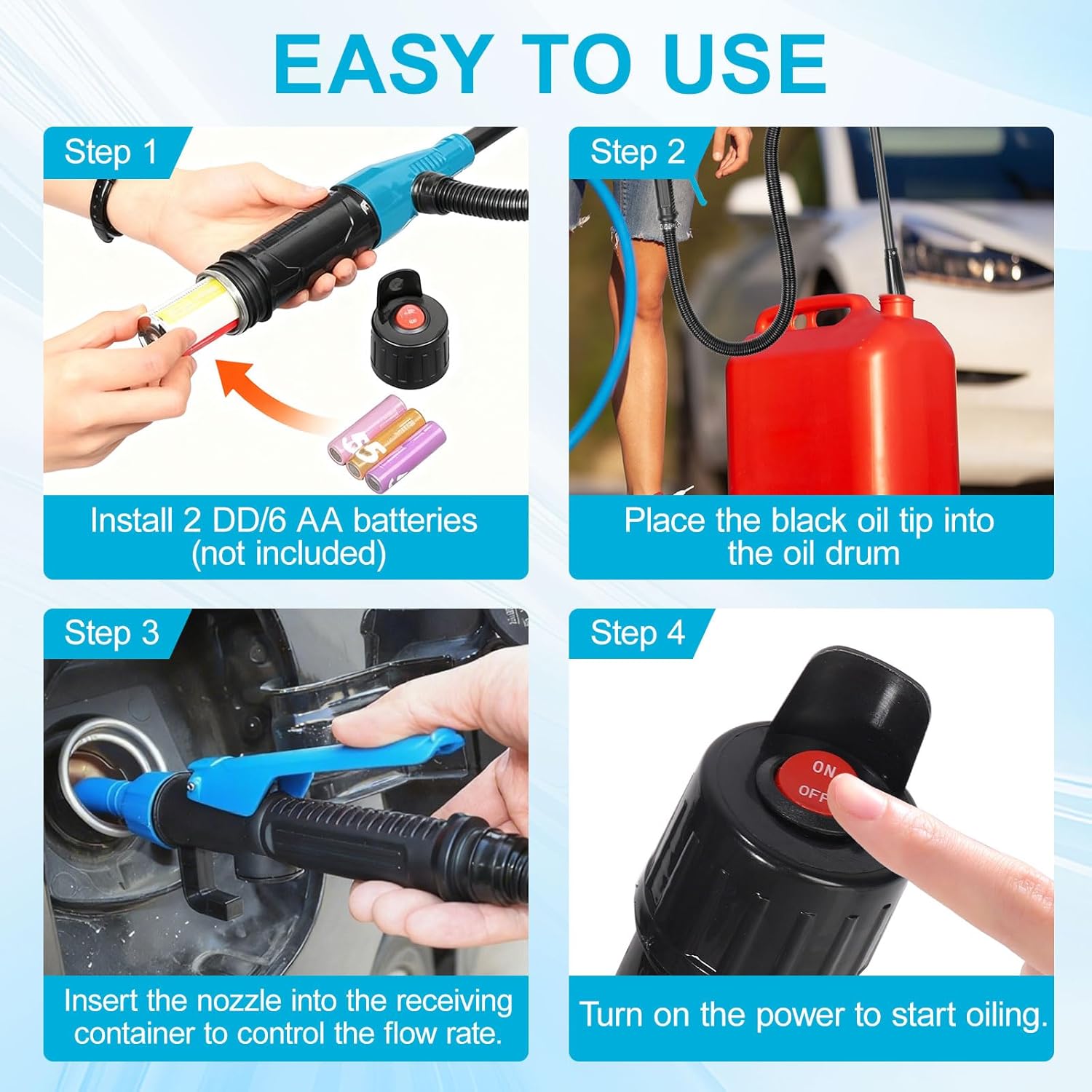 Portable Fuel Transfer Pump - 2.4 GPM Battery Powered Siphon Pump,Siphon Pump for Gasoline,for Fuel, Oil & Water, with Powerful Suction Ergonomic Nozzle 39 Inches Hose（Blue）