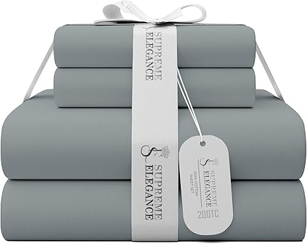 SUPREME ELEGANCE 4 Pc 100% Cotton King Size Sheets Set