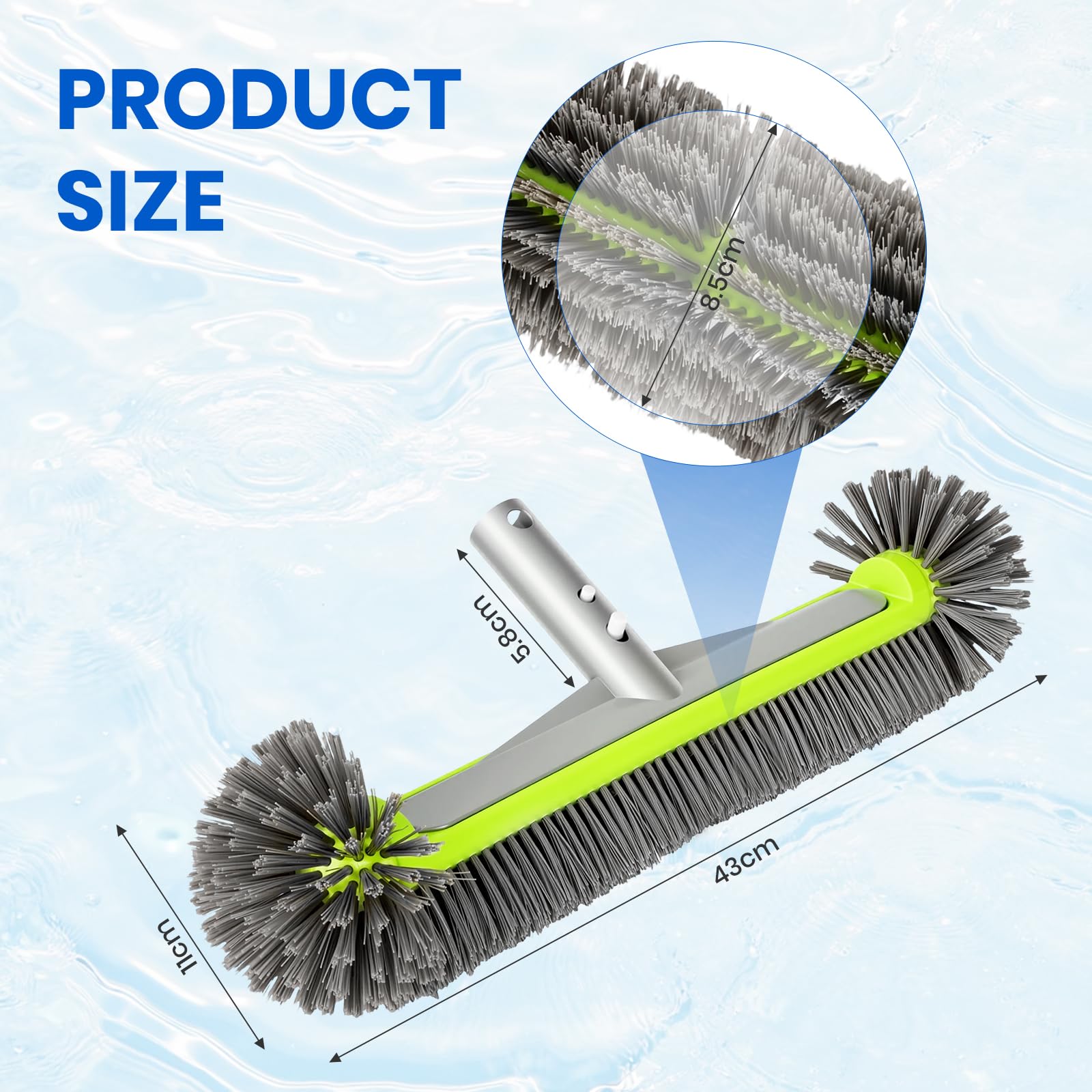 Spazzola per Piscina per Pulizia Efficienti, 43 cm Spazzola Rotonda con Setole a Forma di Semiesfera per Pareti, Fondo e Scalini (Senza Manico)