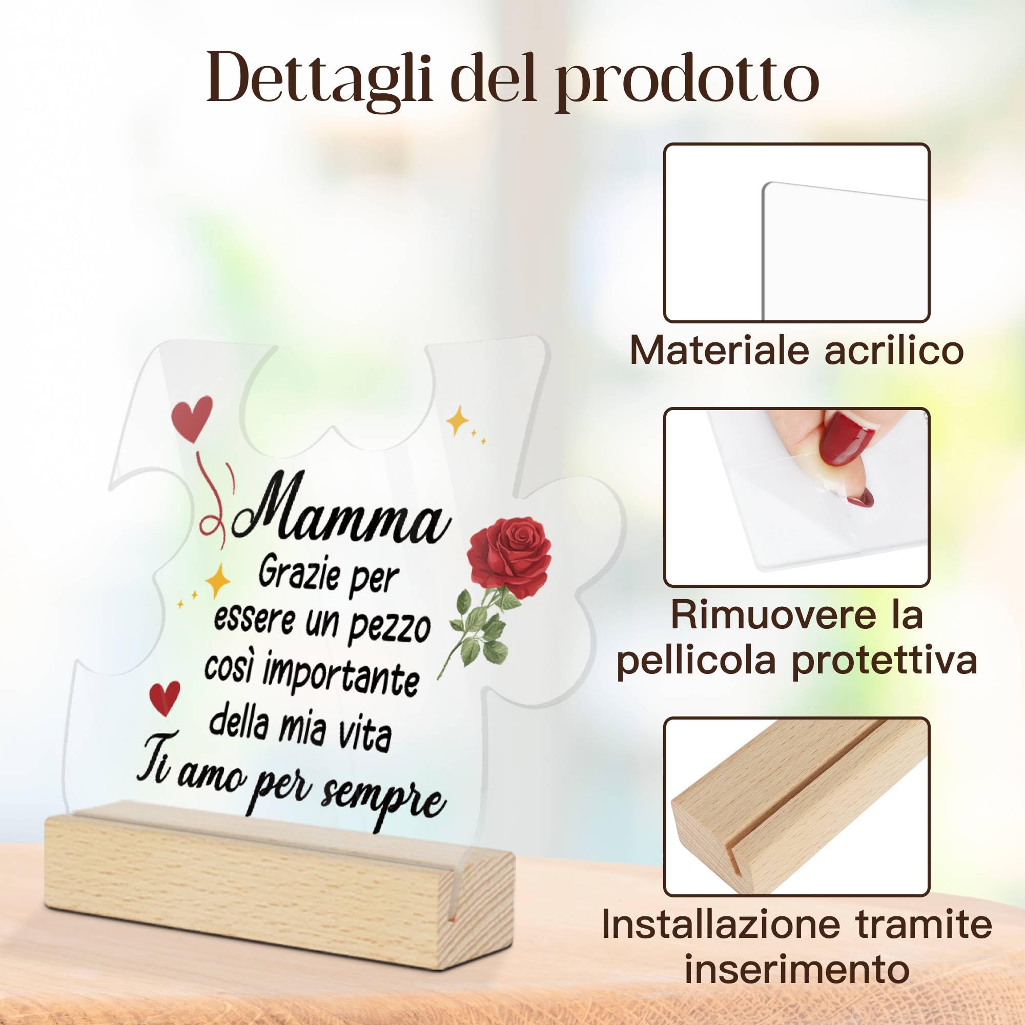 Putuo Decor Targa Decorativa in Acrilico per Mamma Frase Grazie per Essere un Pezzo Così Importante della Mia Vita Ti Amo per Sempre Regalo Affettuoso per la Mamma Decorazione da Tavolo con