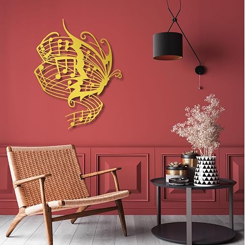 Miniatura 5 de Arte de pared de metal, arte de pared de metal con música de mariposa, notas musicales de arte de pared de metal, decoración de pared de mariposa de