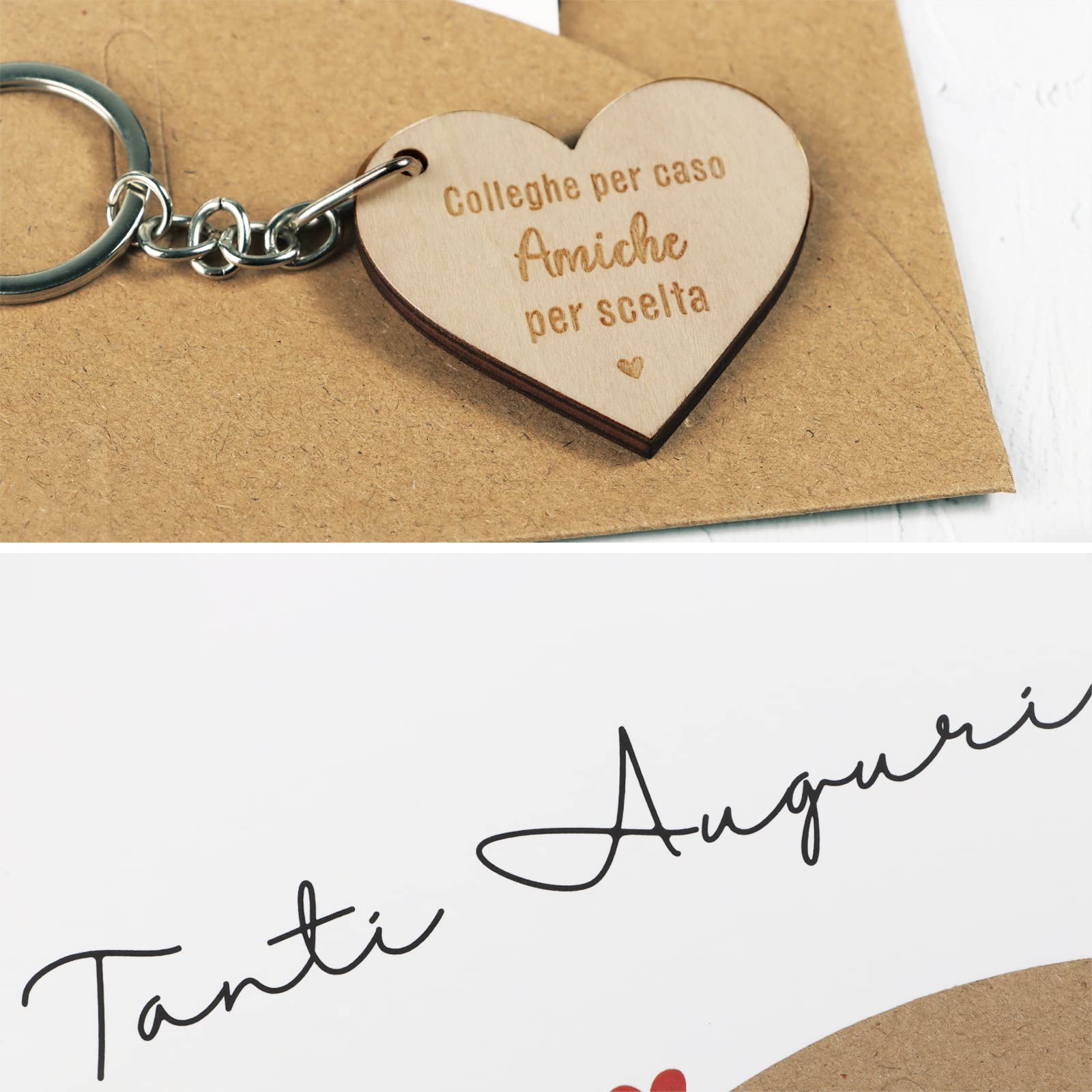 GEBETTER 1*Llavero Regalo Colega Mujer Corazón 4CM + 1*Tarjeta De Felicitación + 1*Sobre Para Amiga Compañera De Trabajo Amistad Jubilación En