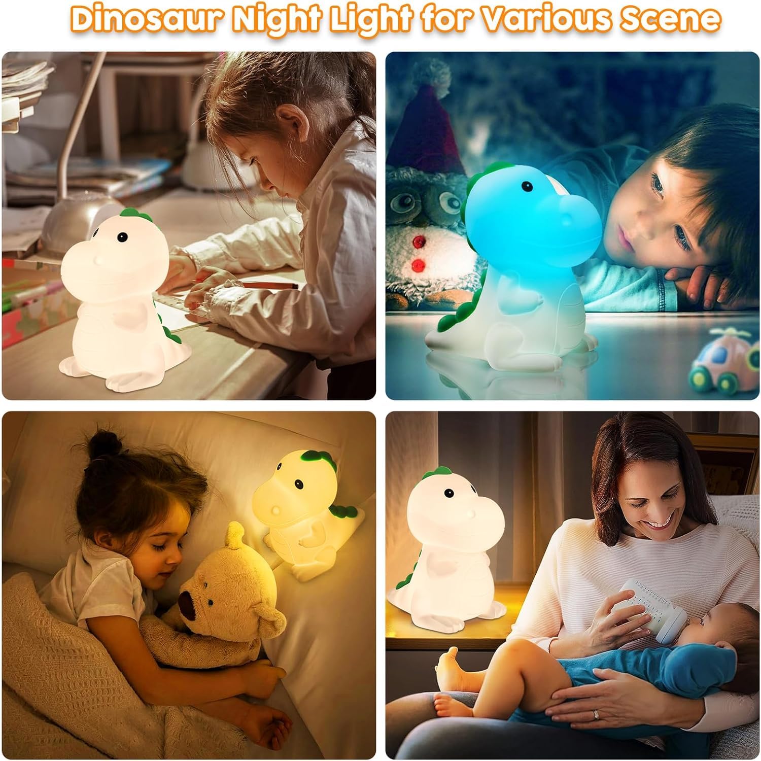 YunLone Kids Night Light Dinosaur Bedside Nursery Touch Lamp Dimmable with 7 Color Changing Soft Squishy Silicone Cute — view 5