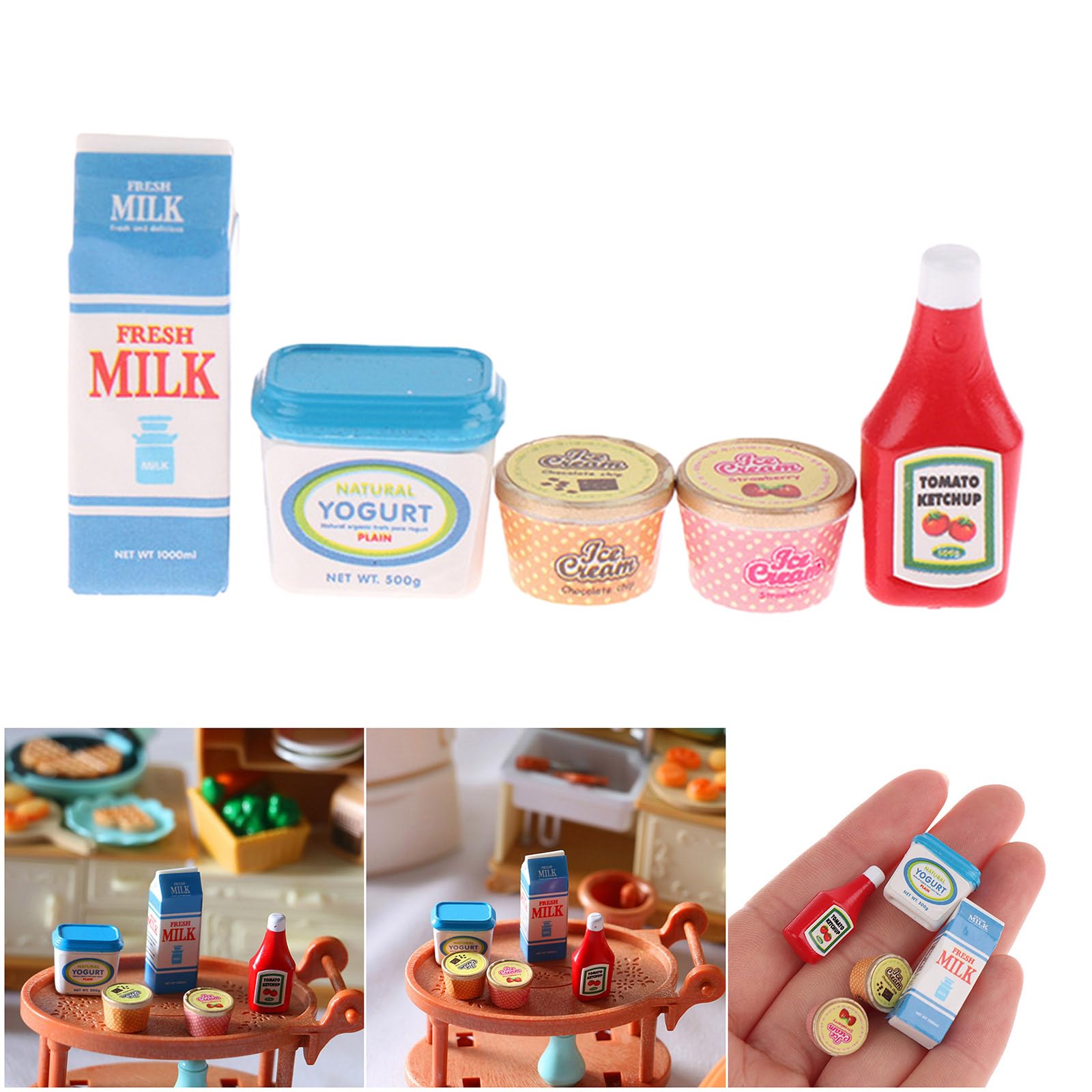 5Pcs Safe Resin Miniature Play Food Ketchup Ice Cream Yogurt Figurine for Imaginative Play Doll House Accessories Collectible Miniatures — view 2