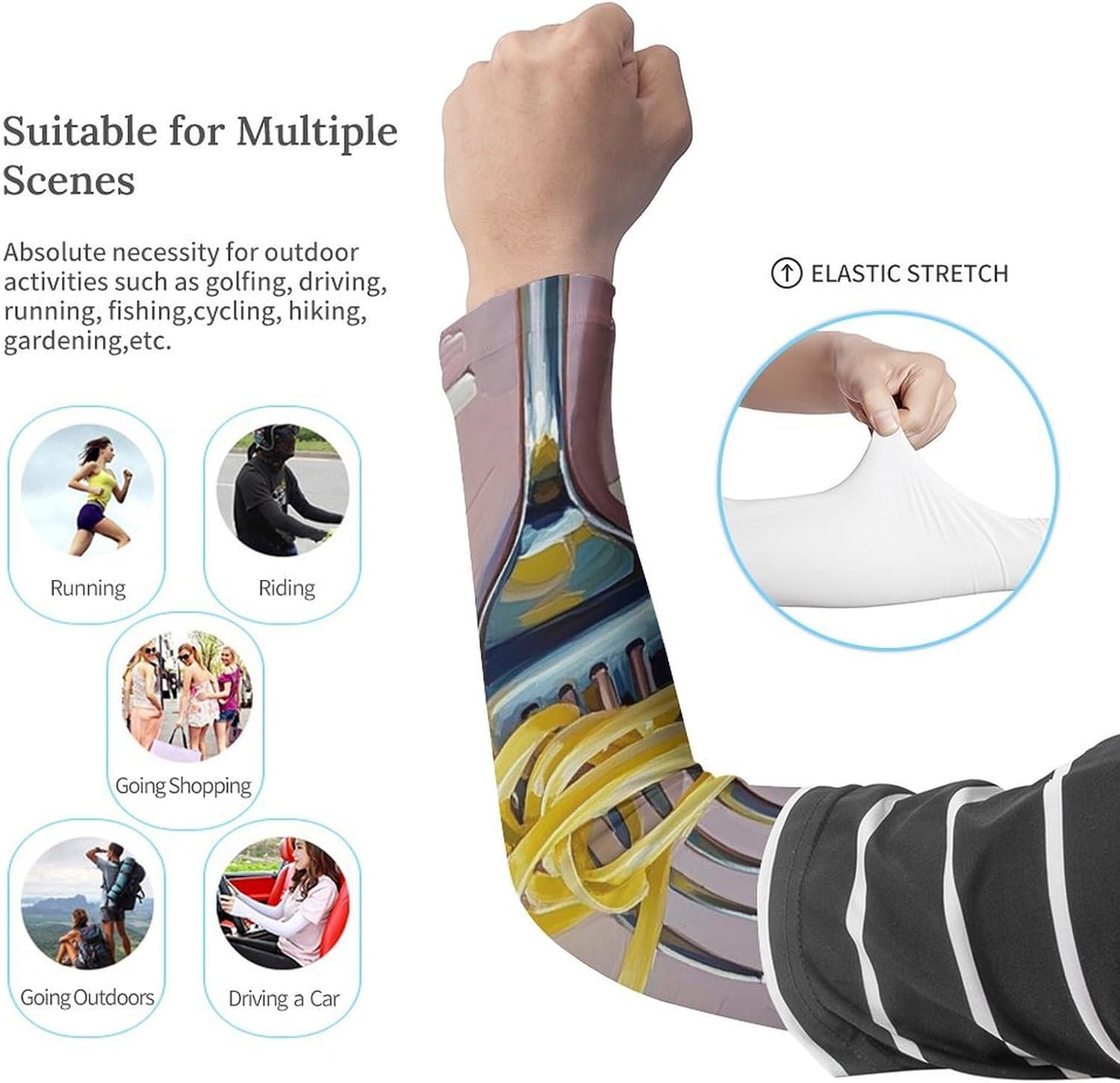 UV Sun Protection Cooling Arm Sleeves XX-Large (xx_l), Compression, Soft | Interesting Noodles Arm Covers for Sport, Breathable, Tattoo Cover Up, Portable Arm Brace for Women Men