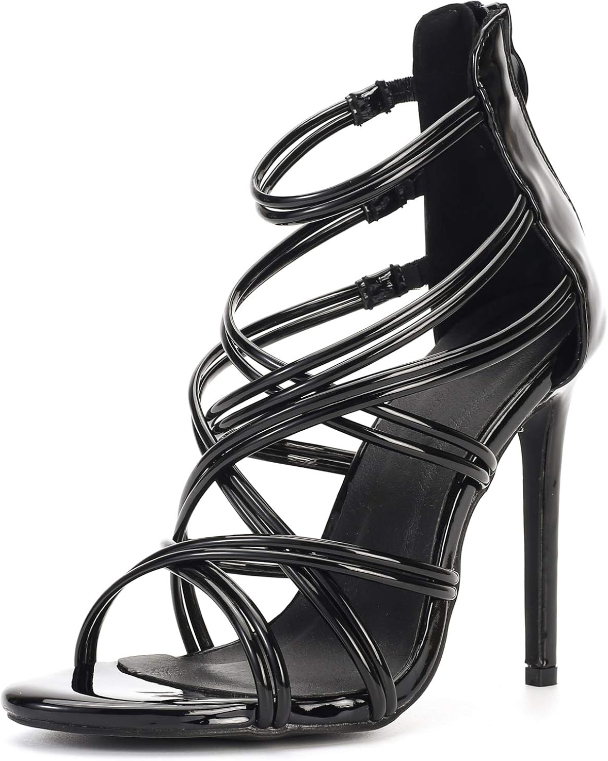 Women S Strappy Stiletto New Product New Type Sandals Open Back Zip Peep Toe Women S Strappy Stiletto New Product New Type Sandals Open Back Zip Peep Toe
