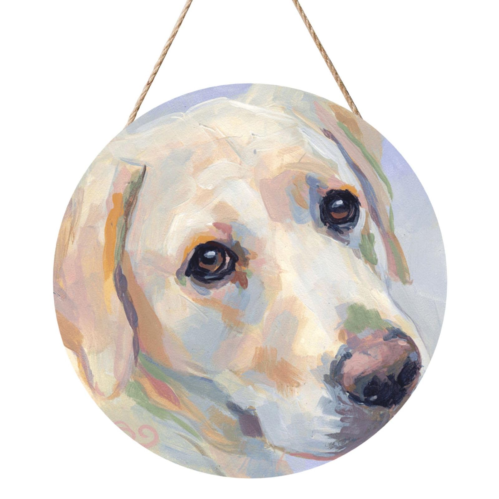 InOmak Cute Labrador Dog, Round Wood Panel Painting 12 in, Wall Hanging Painting For Home