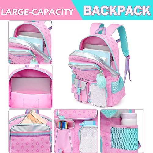Miniatura 6 de Meetbelify Mochila escolar para niñas, mochila escolar para estudiantes de primaria, linda mochila escolar para niñas de 8 a 10 años, Rosado, 17