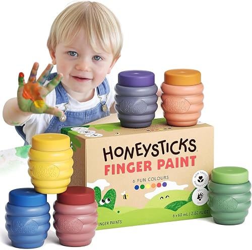 Honeysticks Pintura de Dedos para Niños y Bebés No Tóxica, 6 Colores Vivos