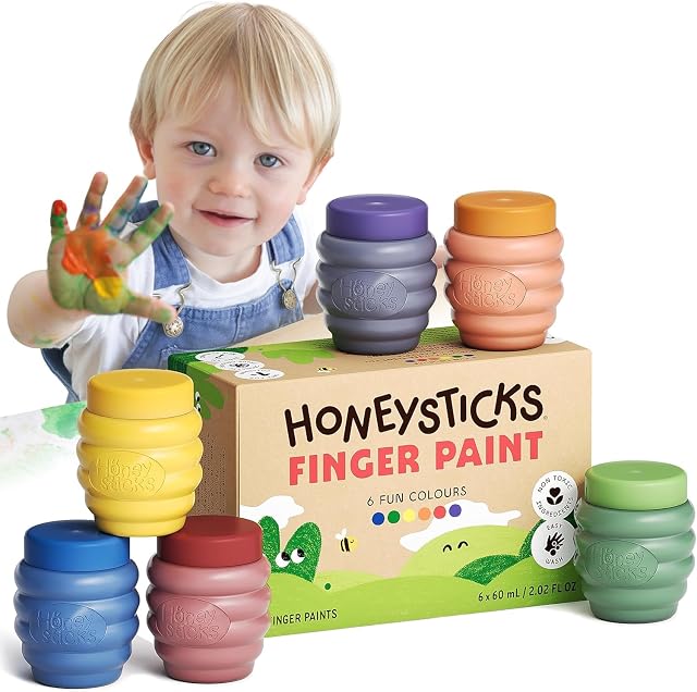 Honeysticks Pintura de Dedos para Niños y Bebés No Tóxica, 6 Colores Vivos