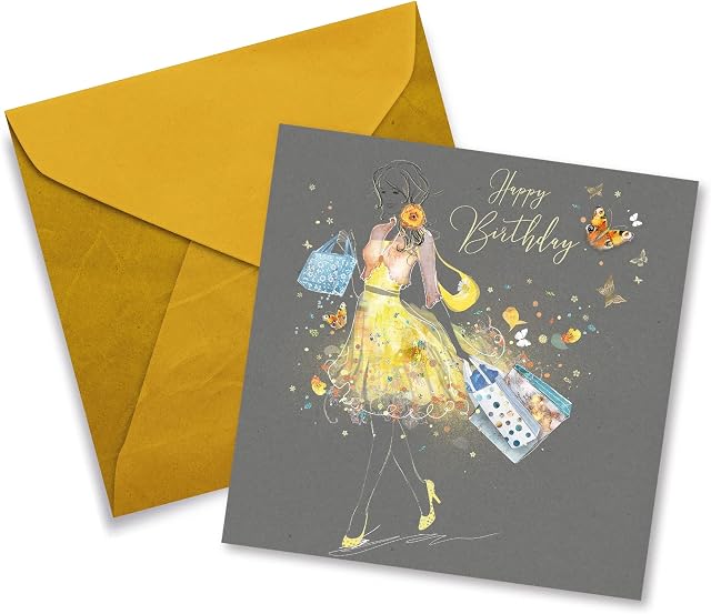 Cherry Orchard Female Happy Birthday Card - Girl Yellow Dress Shopping