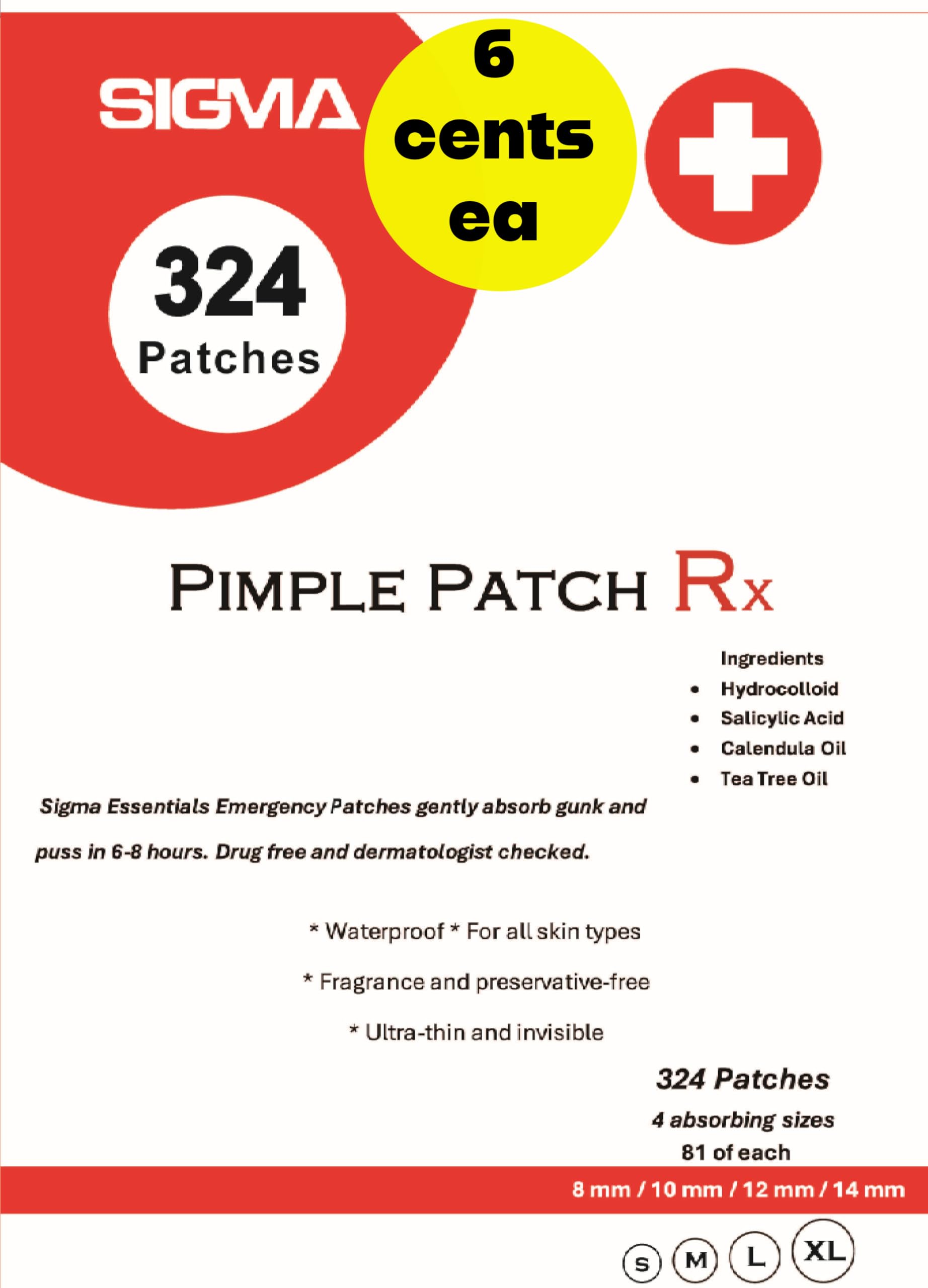 Acne Patch | Jumbo Pack 324 | Hydrocolloid Pimple Patches | 6 cents ea | Advanced Formula w/Salicylic Acid, Calendula and Tree Oil | Acne Treatment for Face | 81 S M L & XL Easy peel perforated sheets